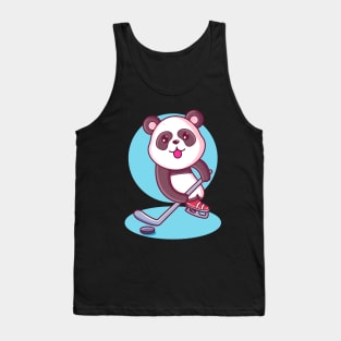 Cute Kawaii Panda Playing Ice Hockey Tank Top